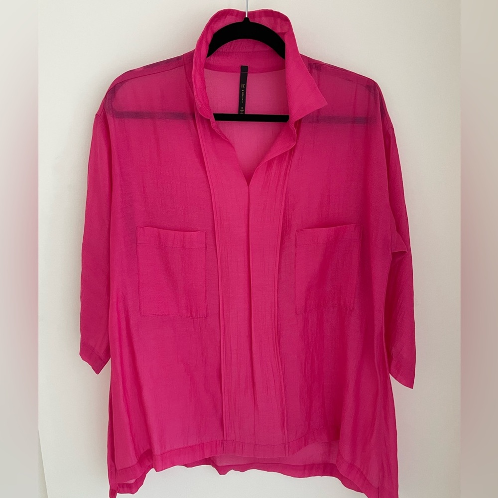 iC BY CONNIE K. A-line Hot pink Swing sheer Tunic blouse size S